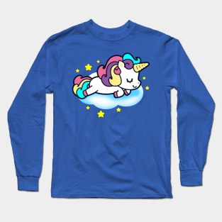 Cute Kawaii Unicorn Sleeping on Clouds Unicorn Gift for Kids Long Sleeve T-Shirt